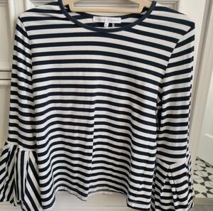 English Factory Women's Navy & White Striped Top w/ Poofy Sleeves. Size Small.